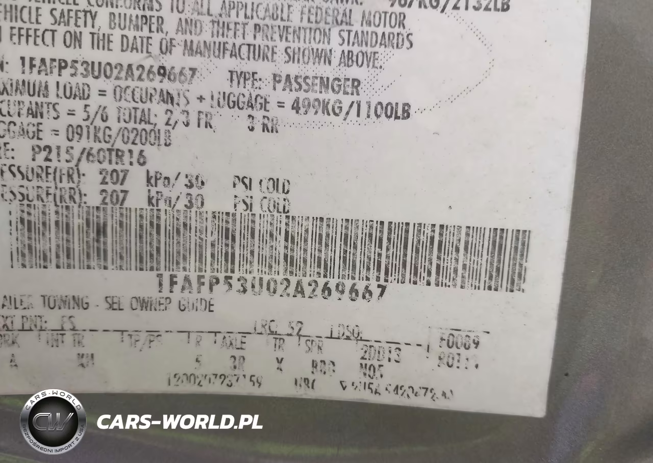 2002 Ford Taurus Se VIN:1FAFP53U02A269667 - 9