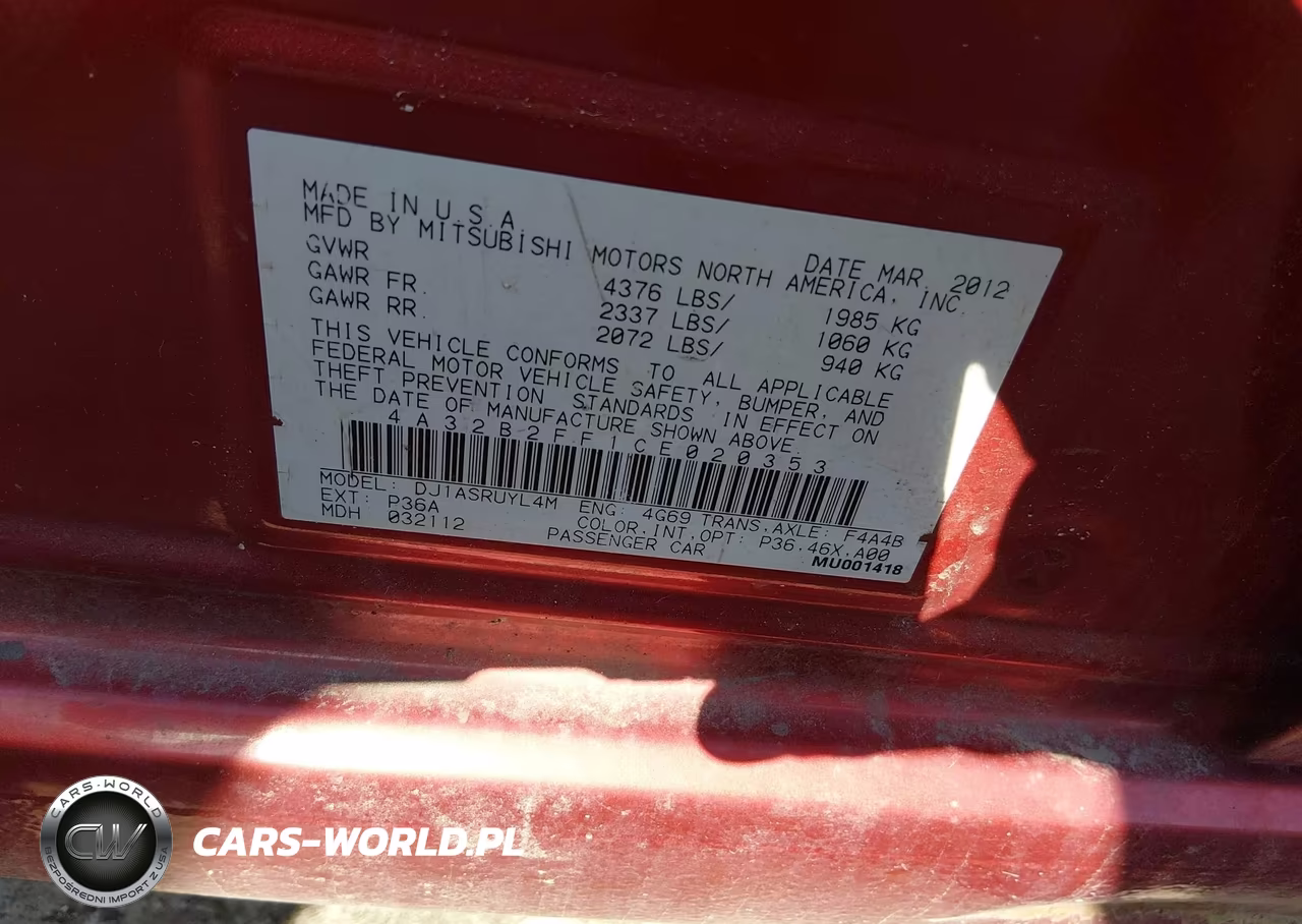 2012 Mitsubishi Galant Fe VIN:4A32B2FF1CE020353 - 9