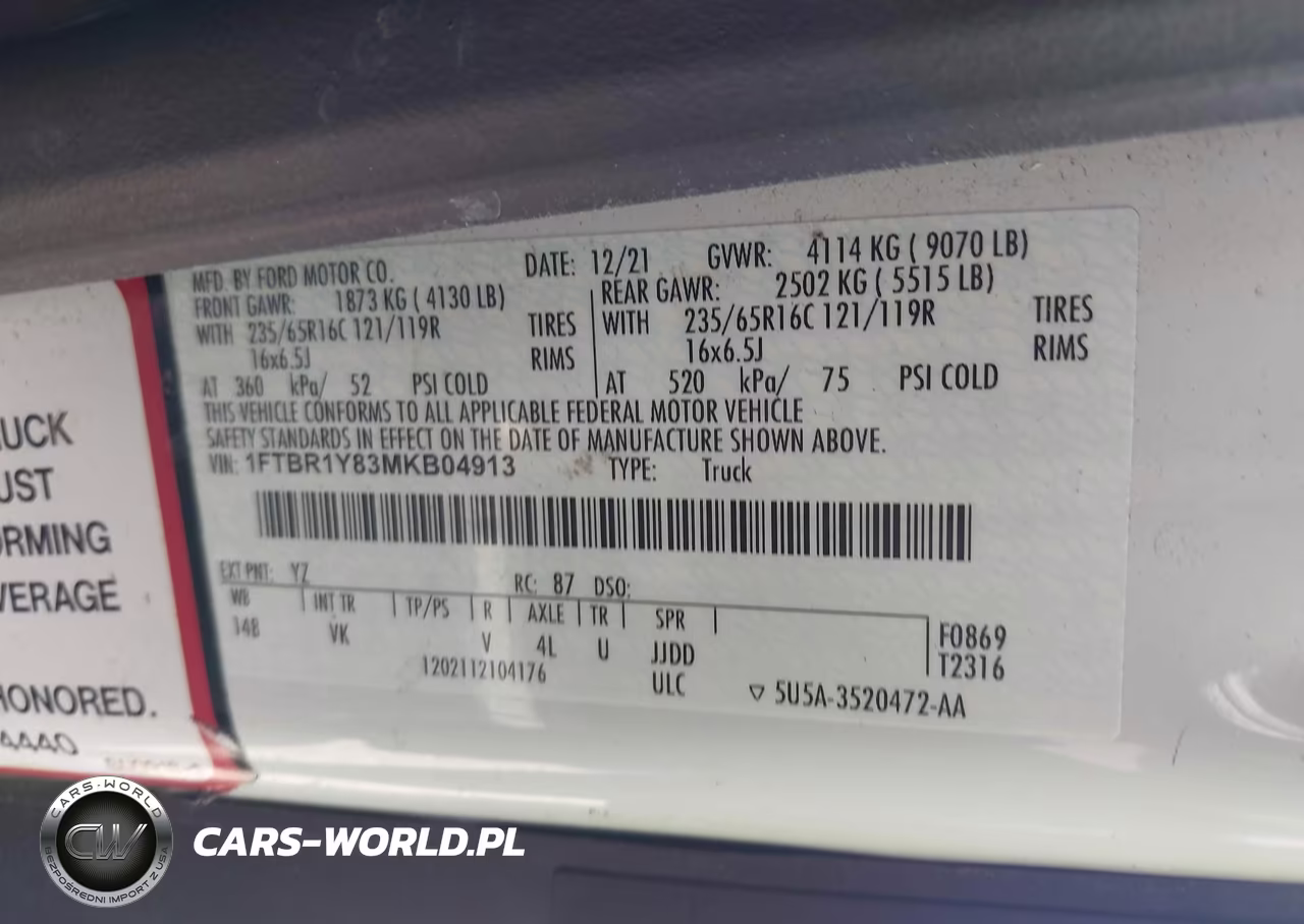 2021 Ford Transit-250 VIN:1FTBR1Y83MKB04913 - 8