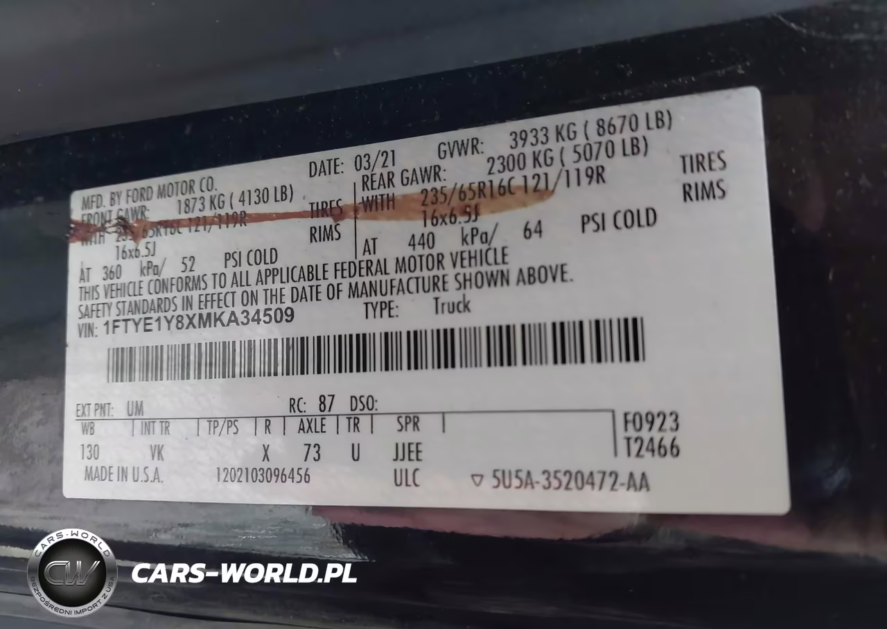 2021 Ford Transit-150 VIN:1FTYE1Y8XMKA34509 - 9