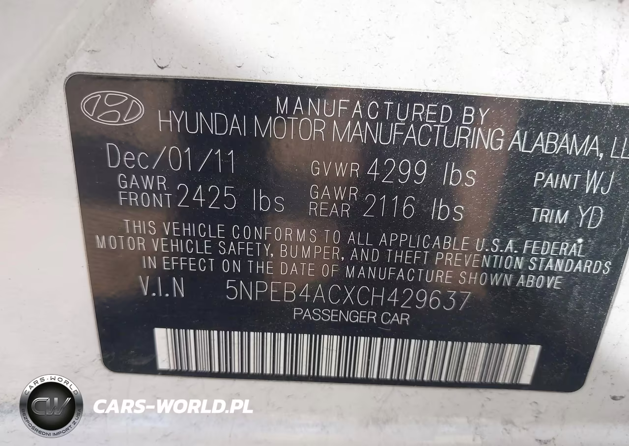 2012 Hyundai Sonata Gls VIN:5NPEB4ACXCH429637 - 9