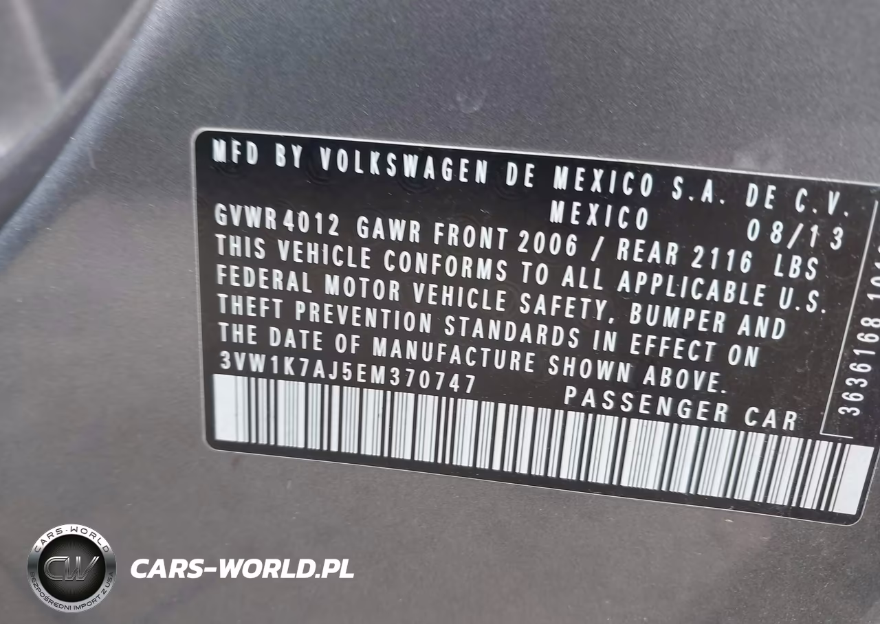 2014 Volkswagen Jetta 2.0L S VIN:3VW1K7AJ5EM370747 - 9