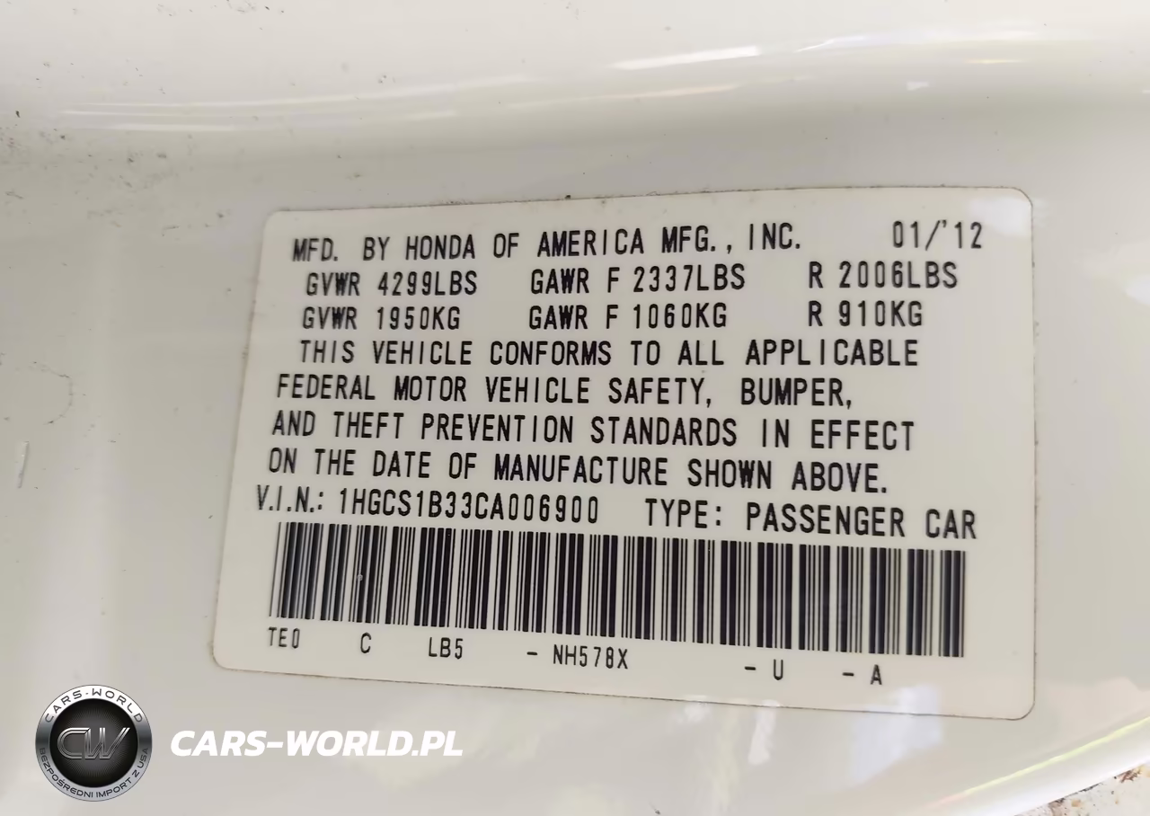 2012 Honda Accord 2.4 Lx-S VIN:1HGCS1B33CA006900 - 9