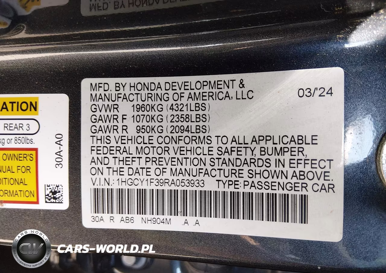 2024 Honda Accord Ex VIN:1HGCY1F39RA053933 - 9