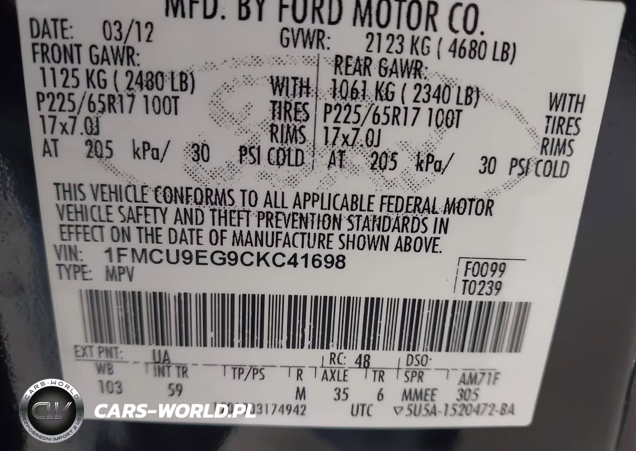 2012 Ford Escape Limited VIN:1FMCU9EG9CKC41698 - 9