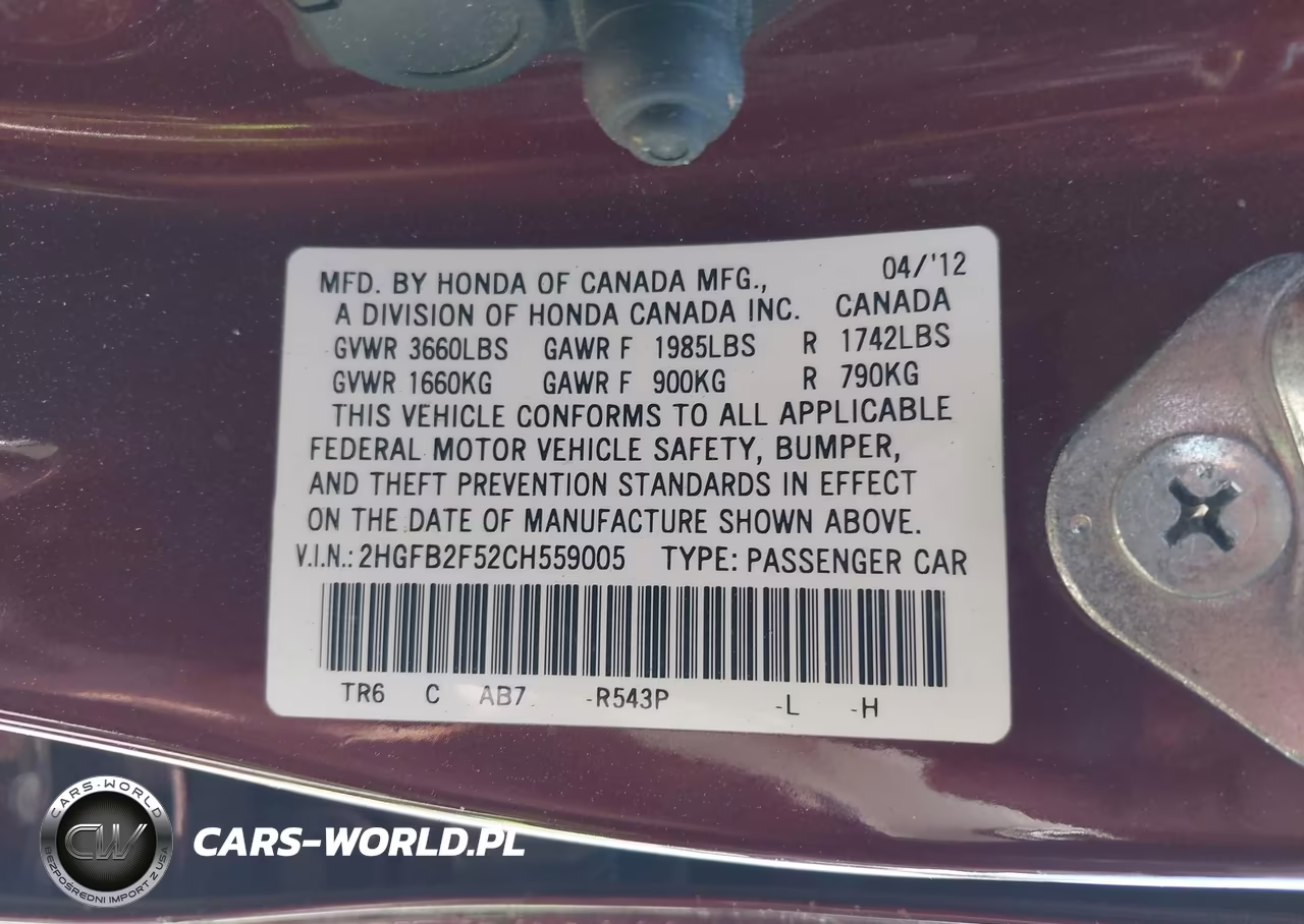 2012 Honda Civic Lx VIN:2HGFB2F52CH559005 - 9