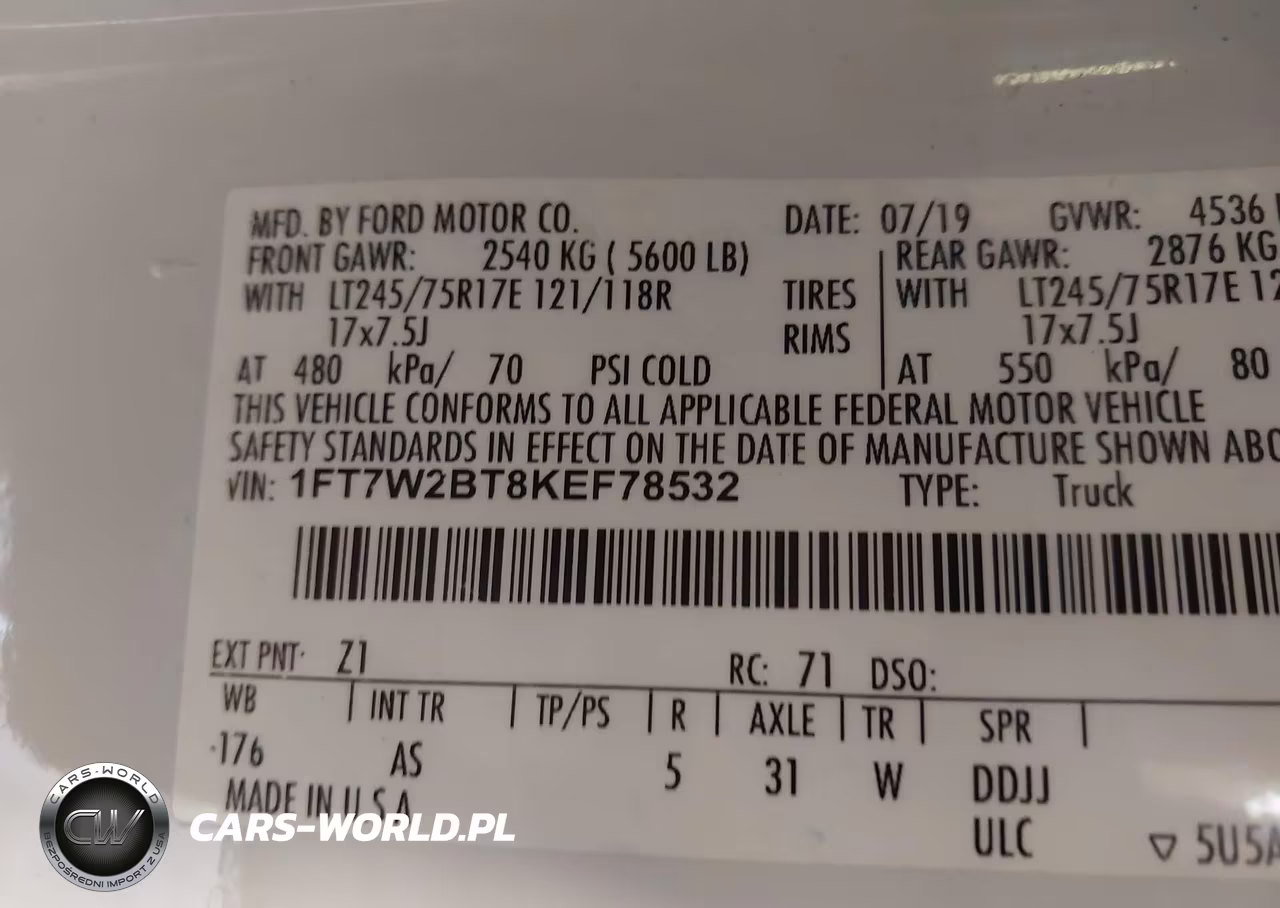 2019 Ford F-250 Xl VIN:1FT7W2BT8KEF78532 - 9