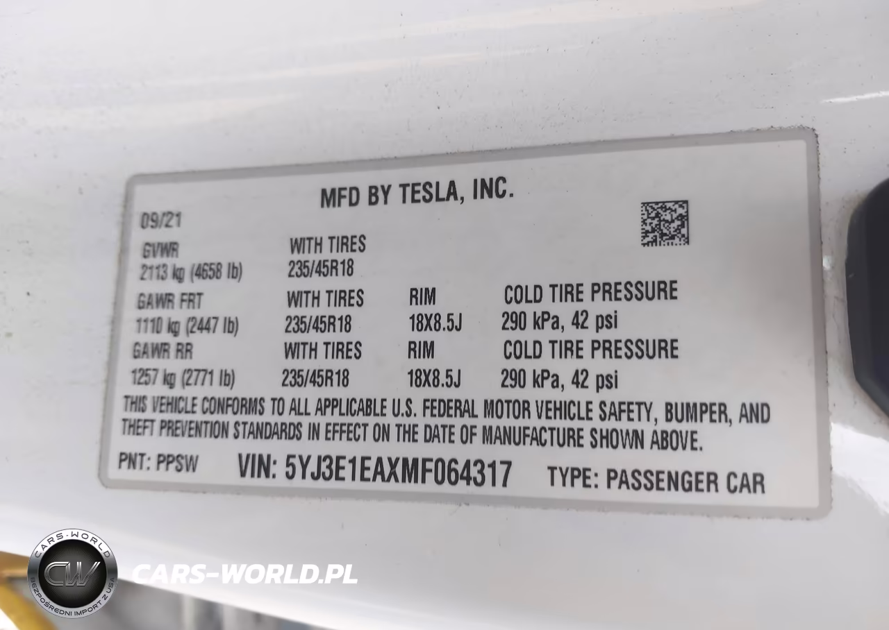 2021 Tesla Model 3 Standard Range Plus Rear-Wheel Drive VIN:5YJ3E1EAXMF064317 - 9