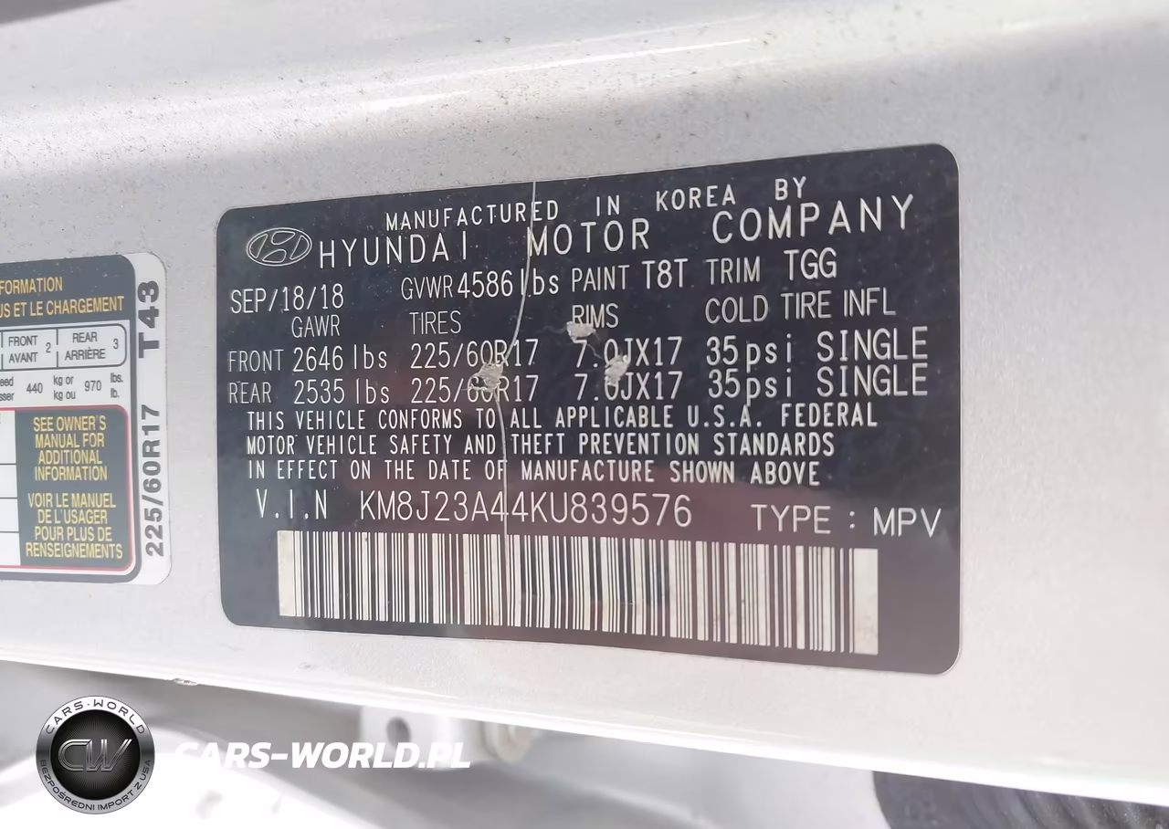 2019 Hyundai Tucson Se VIN:KM8J23A44KU839576 - 9