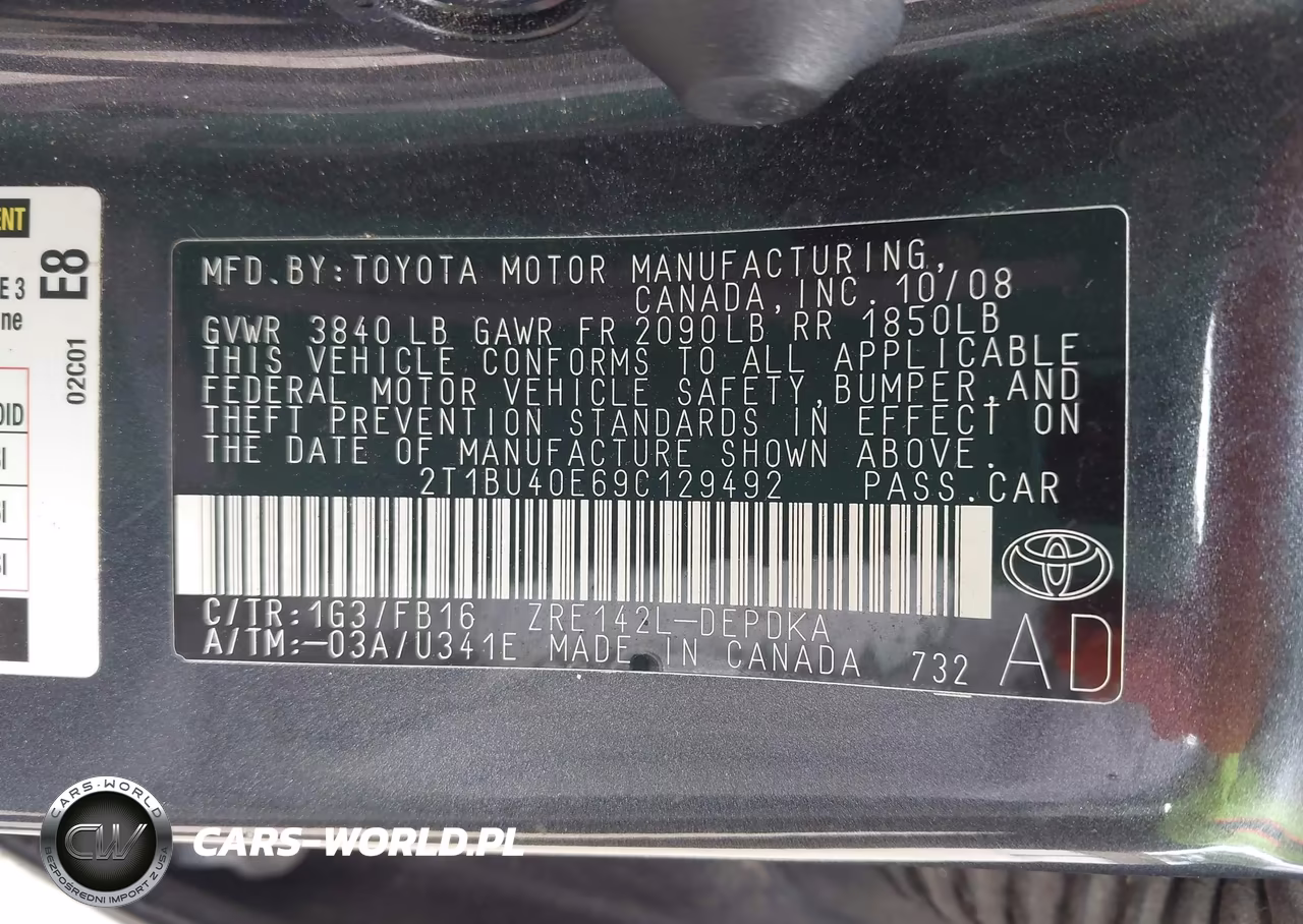 2009 Toyota Corolla Le VIN:2T1BU40E69C129492 - 9