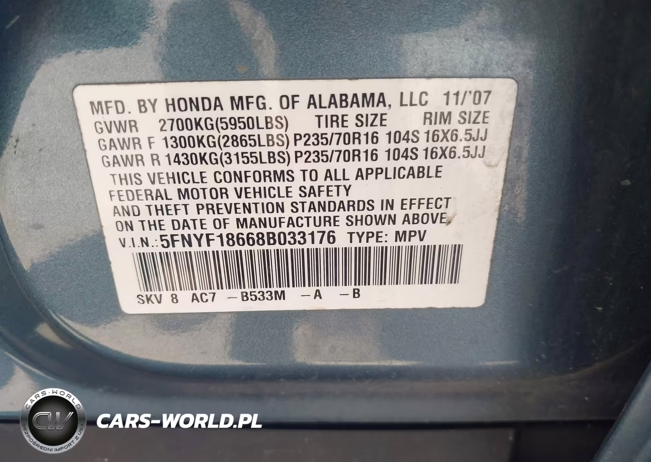 2008 Honda Pilot Ex-L VIN:5FNYF18668B033176 - 9