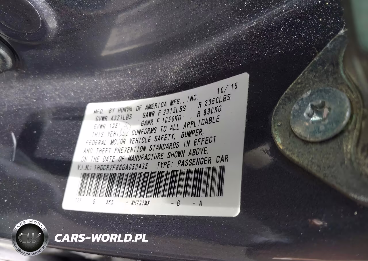 HONDA ACCORD VIN:1HGCR2F86GA050435 - 9
