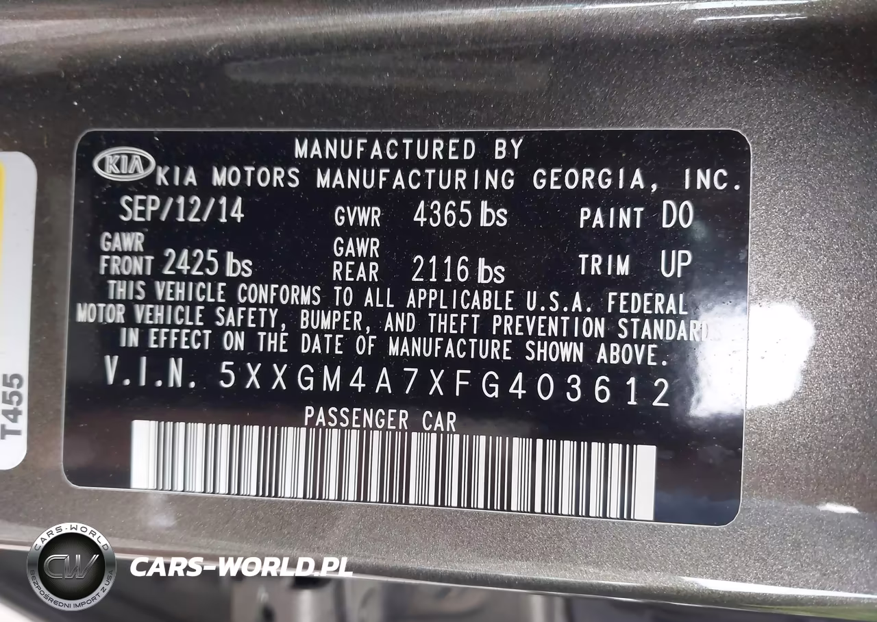2015 Kia Optima Lx VIN:5XXGM4A7XFG403612 - 9
