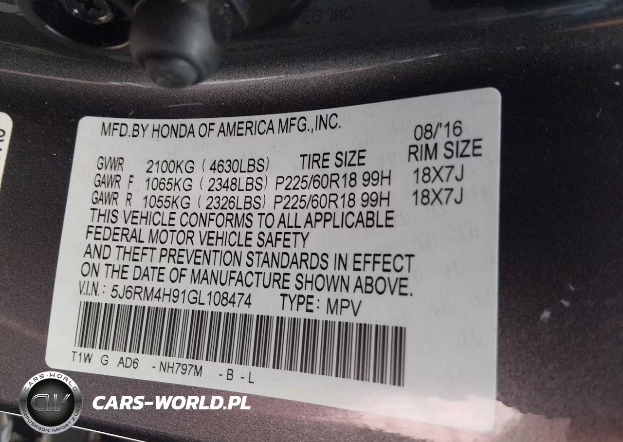 2016 Honda Cr-V Touring VIN:5J6RM4H91GL108474 - 9