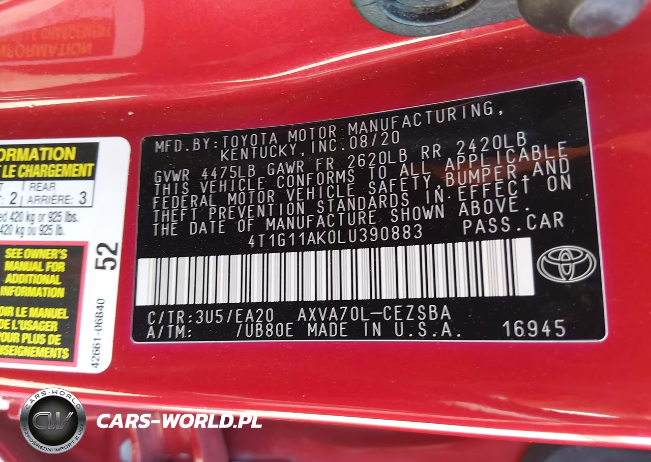 2020 Toyota Camry Se VIN:4T1G11AK0LU390883 - 9