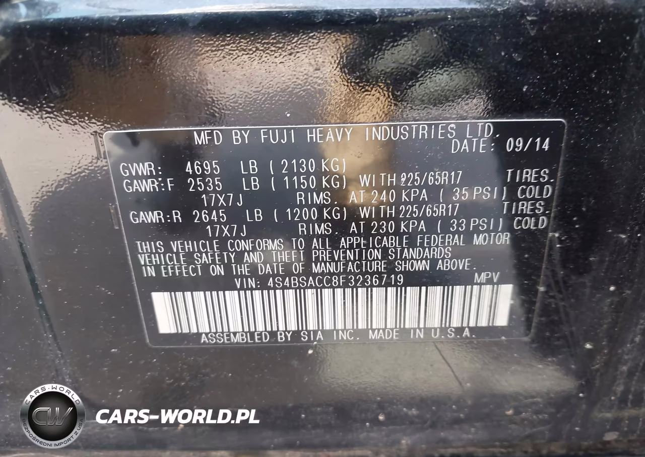 2015 Subaru Outback 2.5I Premium VIN:4S4BSACC8F3236719 - 9