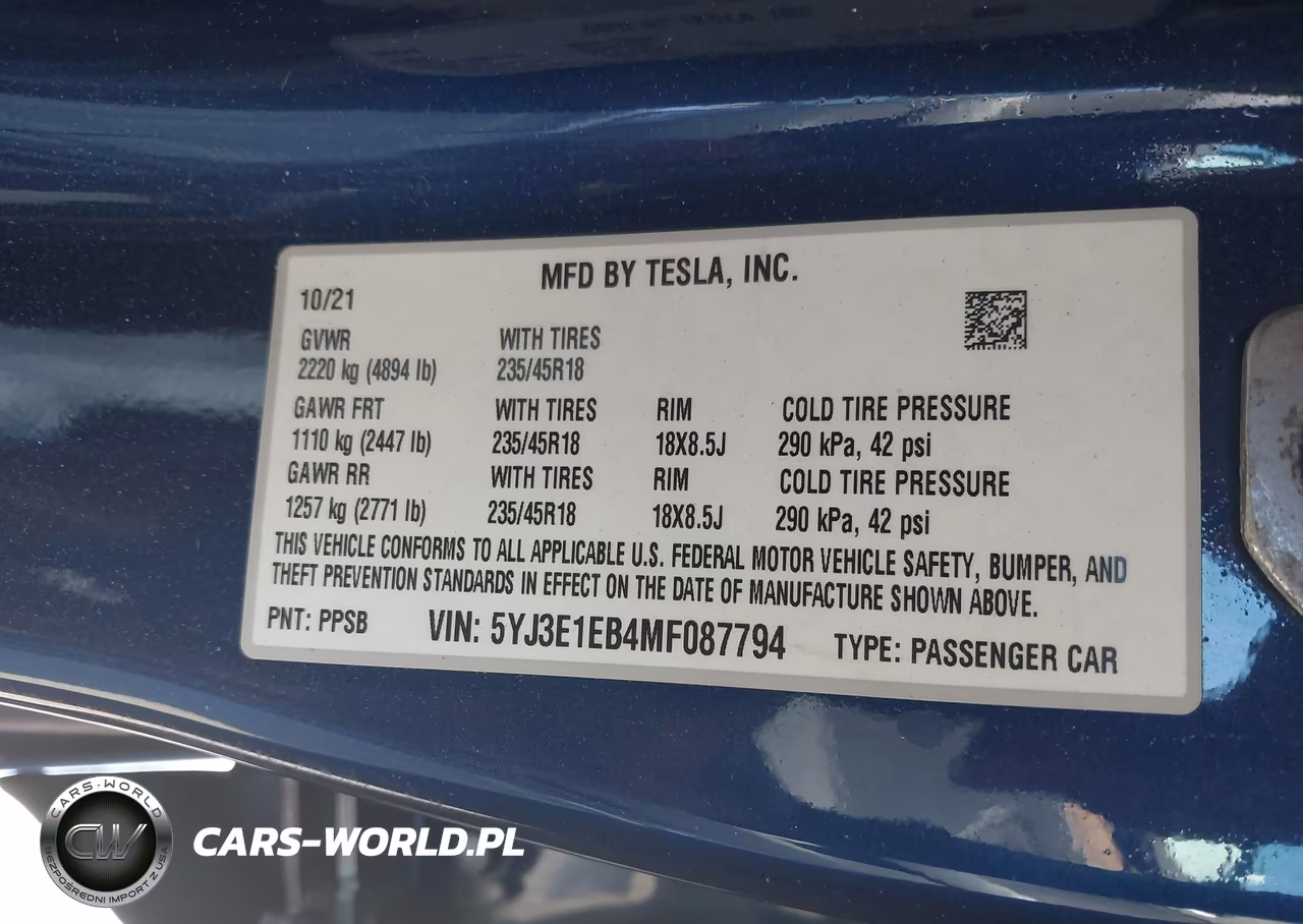 2021 Tesla Model 3 Long Range VIN:5YJ3E1EB4MF087794 - 9
