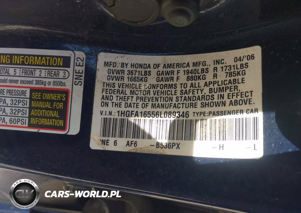 2006 Honda Civic Lx VIN:1HGFA16556L089346 - 9