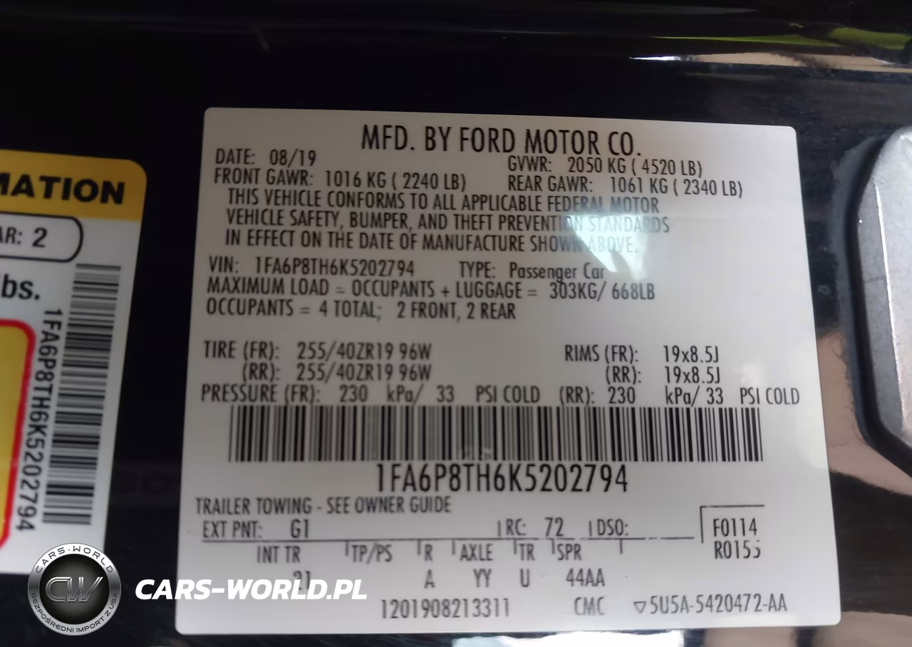 2019 Ford Mustang Ecoboost VIN:1FA6P8TH6K5202794 - 9