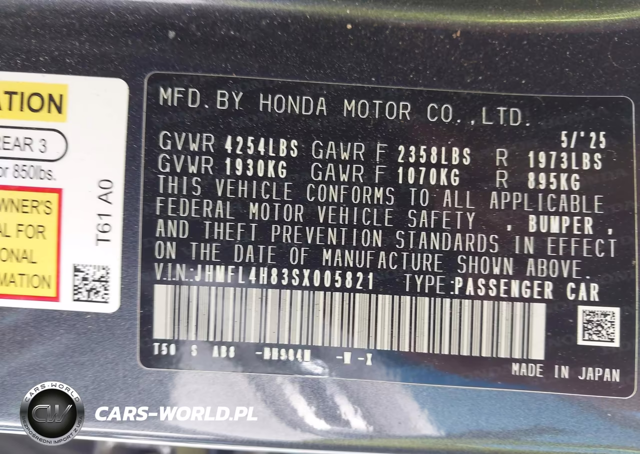2025 Honda Civic Hybrid Sport VIN:JHMFL4H83SX005821 - 9