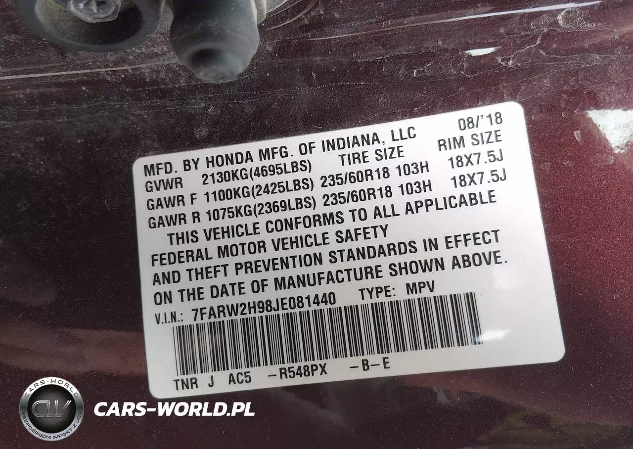 2018 Honda Cr-V Touring VIN:7FARW2H98JE081440 - 9