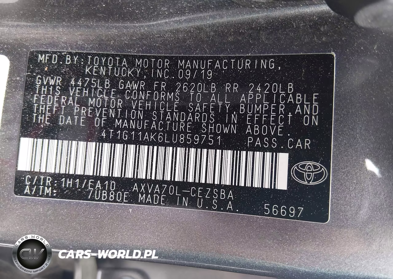2020 Toyota Camry Se VIN:4T1G11AK6LU859751 - 9