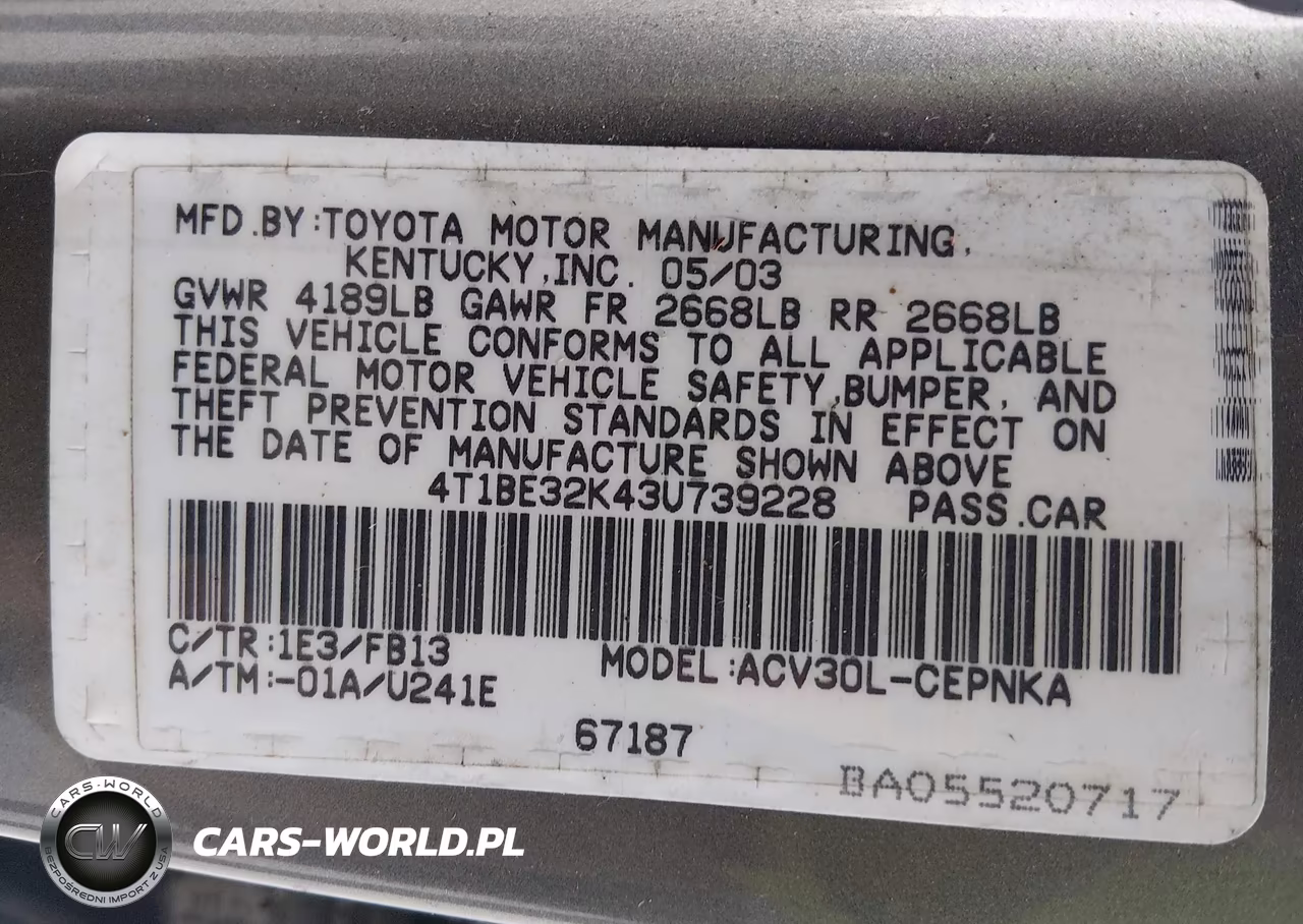2003 Toyota Camry Le VIN:4T1BE32K43U739228 - 9
