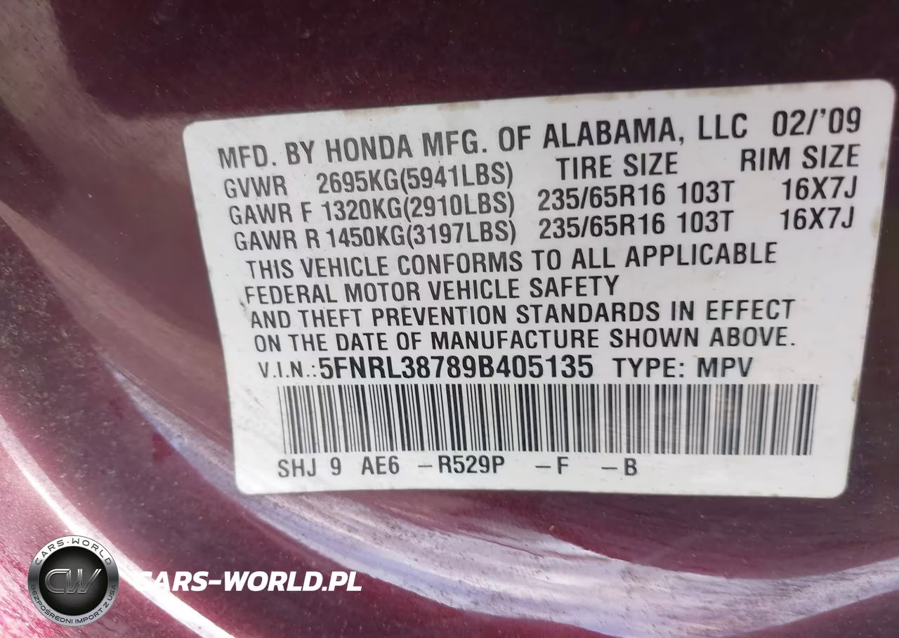 2009 Honda Odyssey Ex-L VIN:5FNRL38789B405135 - 9