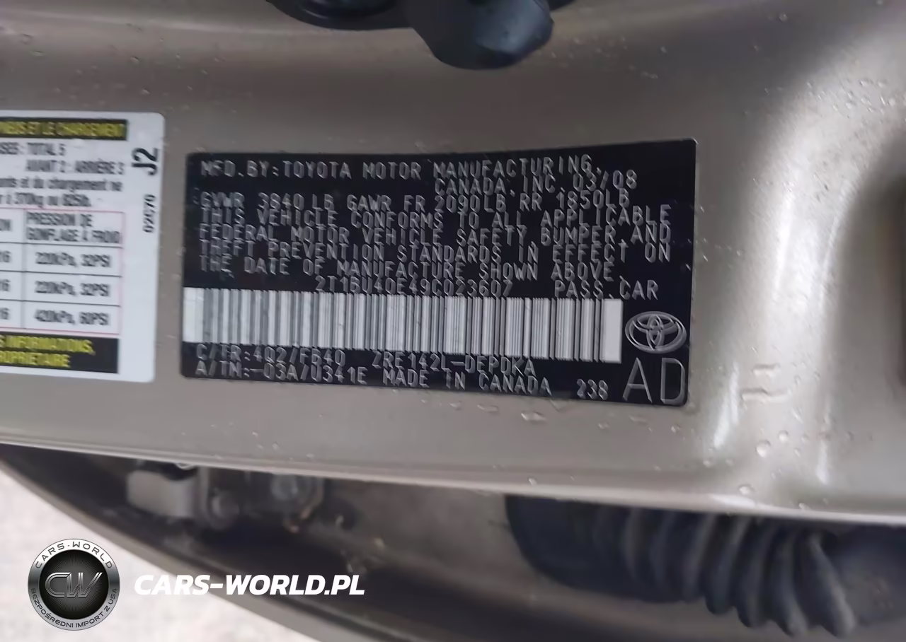 2009 Toyota Corolla Le VIN:2T1BU40E49C023607 - 9