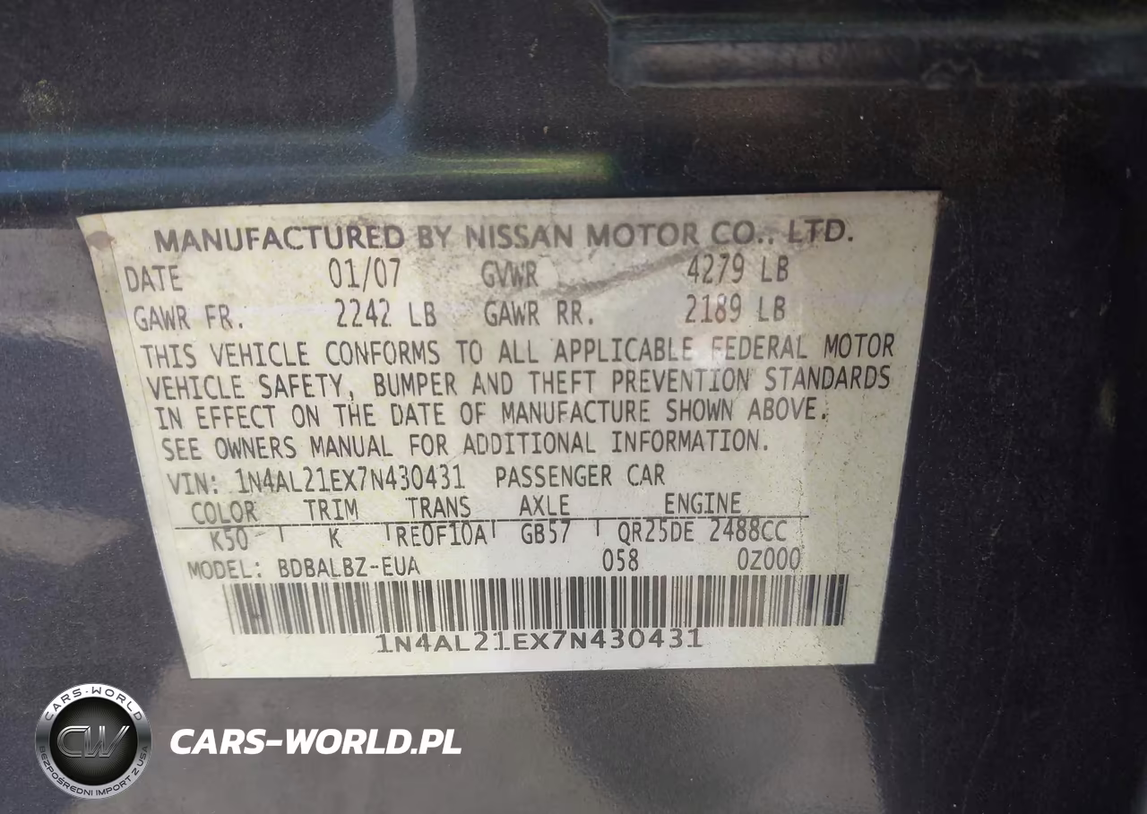 2007 Nissan Altima 2.5 S VIN:1N4AL21EX7N430431 - 9