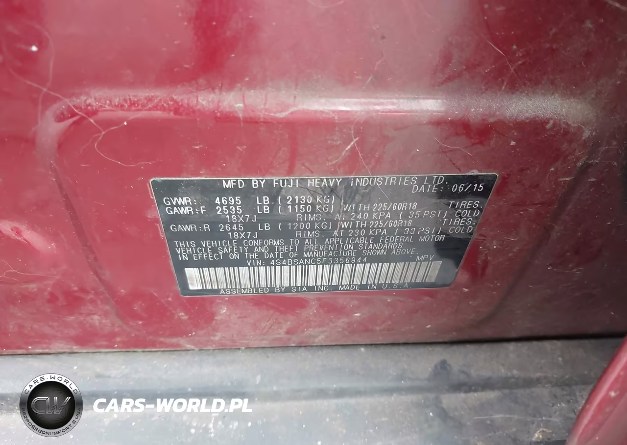 2015 Subaru Outback 2.5I Limited VIN:4S4BSANC5F3356944 - 9