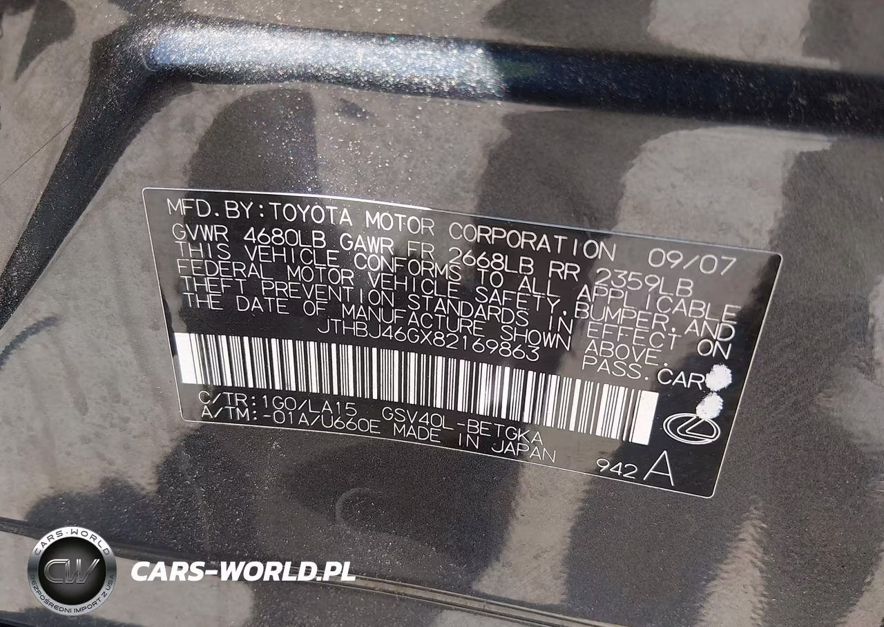 2008 Lexus Es 350 VIN:JTHBJ46GX82169863 - 9
