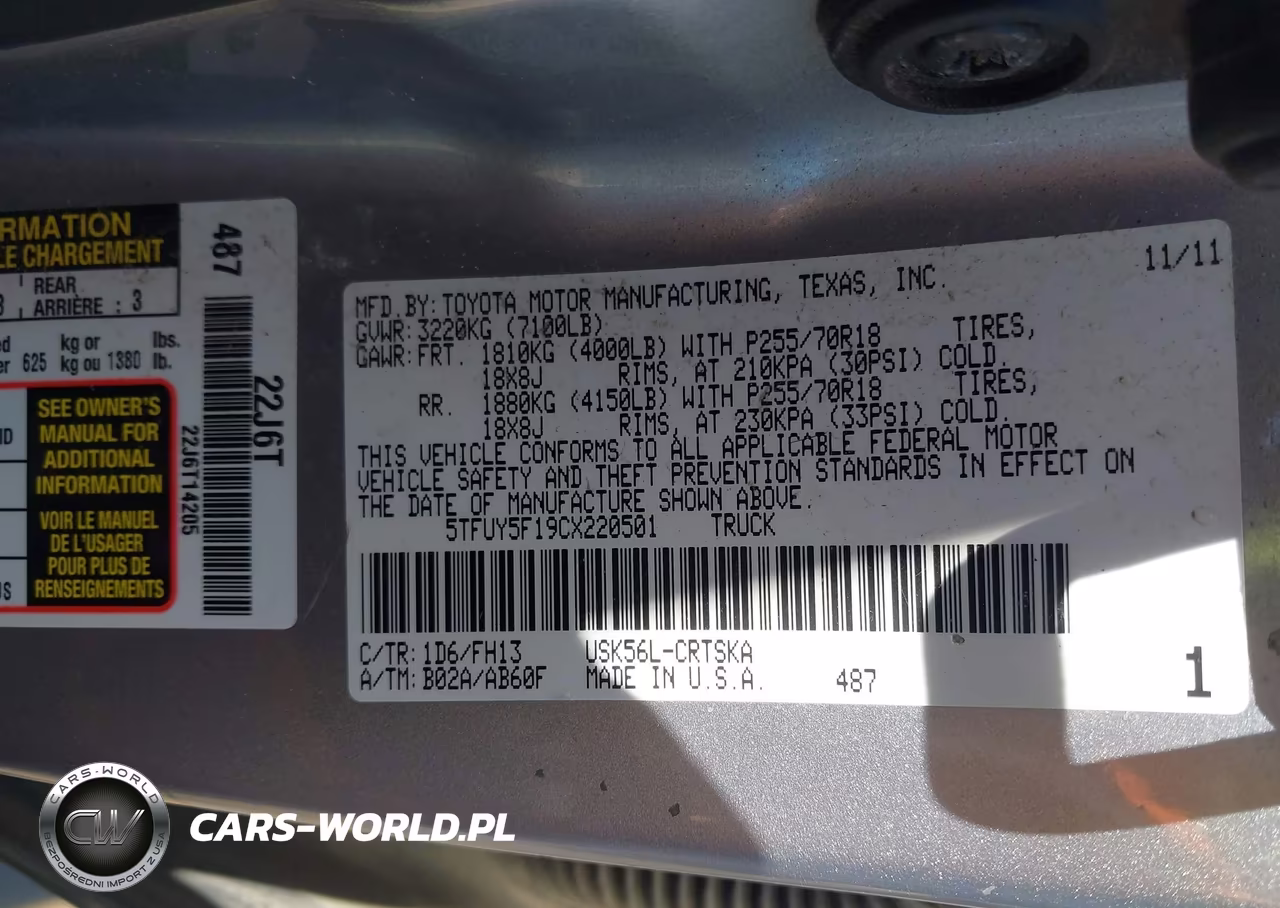 2012 Toyota Tundra Grade 5.7L V8 VIN:5TFUY5F19CX220501 - 9