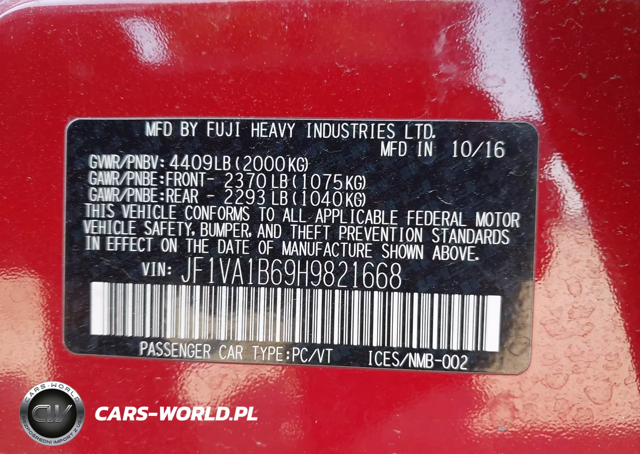 2017 Subaru Wrx VIN:JF1VA1B69H9821668 - 9