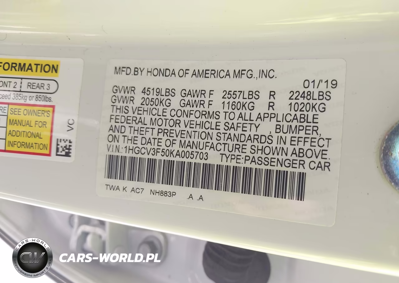 2019 Honda Accord Hybrid Ex-L VIN:1HGCV3F50KA005703 - 9