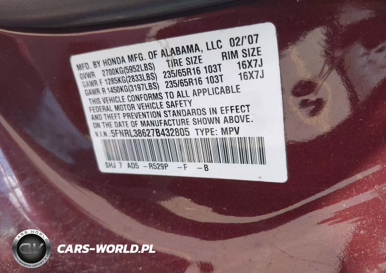 2007 Honda Odyssey Ex-L VIN:5FNRL38627B432805 - 9