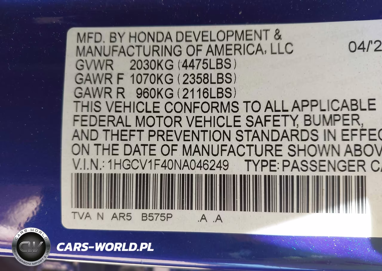 2022 Honda Accord Sport Special Edition VIN:1HGCV1F40NA046249 - 9