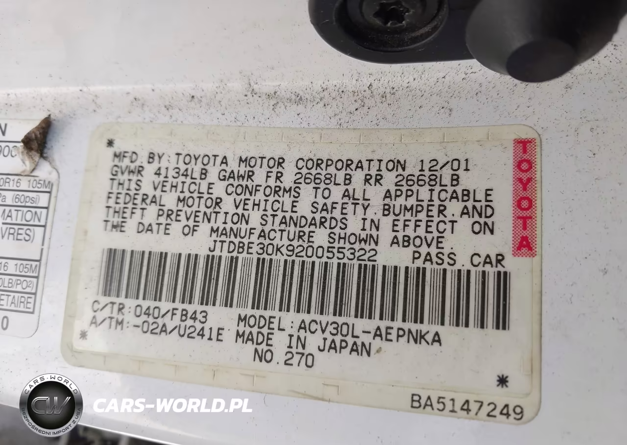 2002 Toyota Camry Le VIN:JTDBE30K920055322 - 9