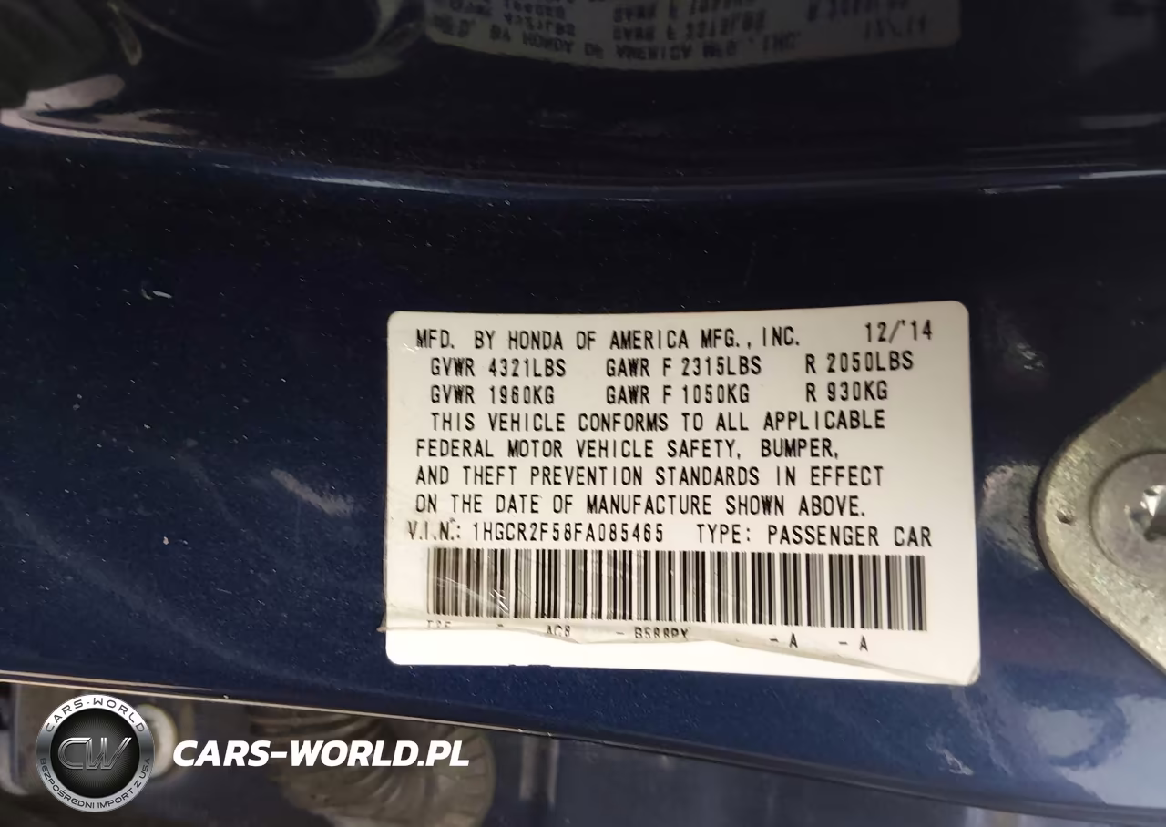 2015 Honda Accord Sport VIN:1HGCR2F58FA085465 - 9