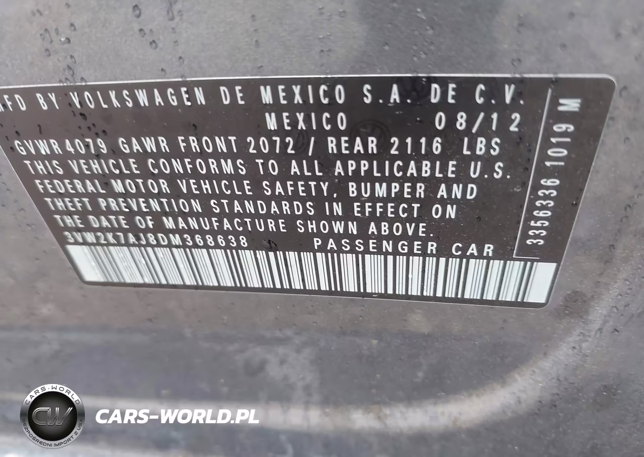 2013 Volkswagen Jetta 2.0L S VIN:3VW2K7AJ8DM368638 - 9