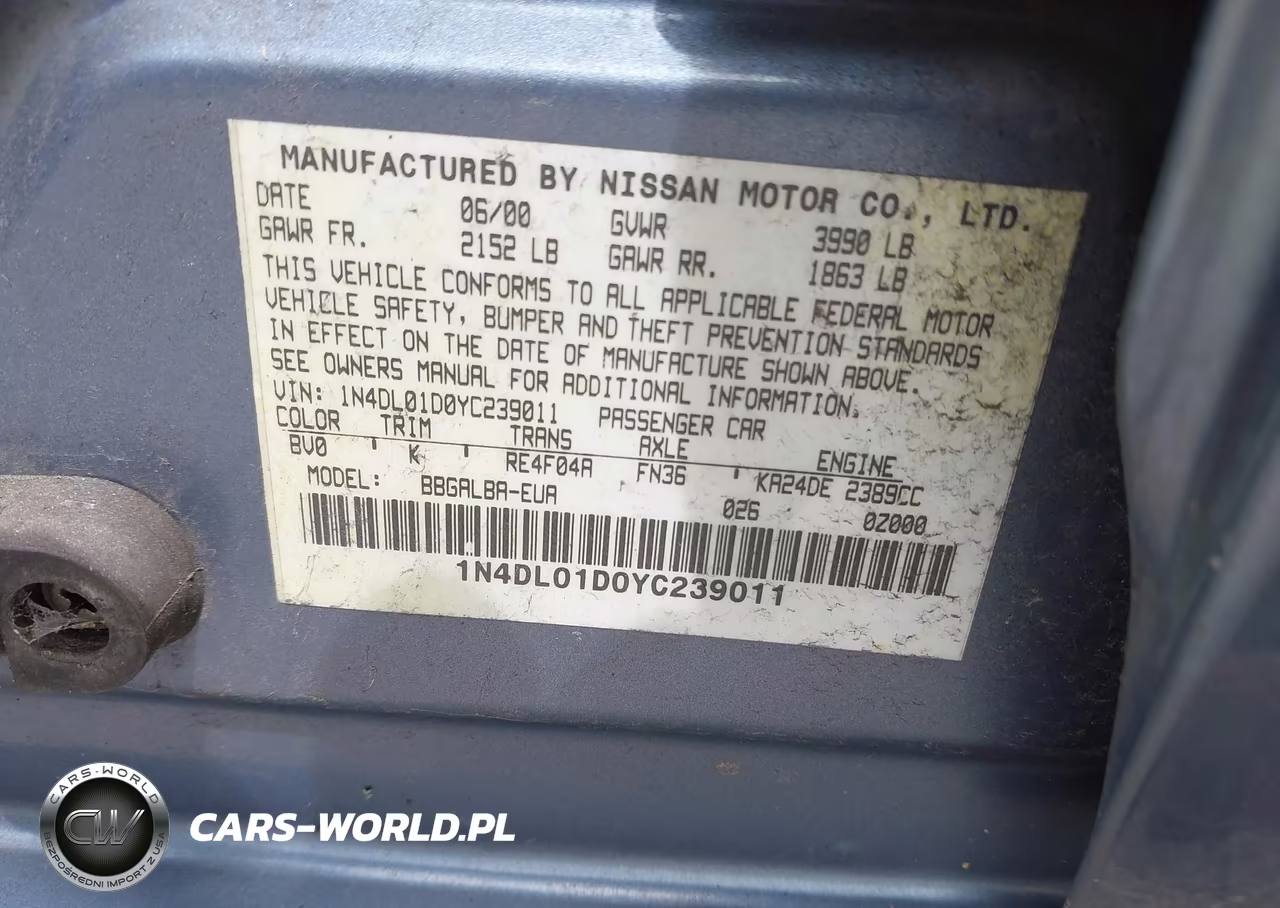 2000 Nissan Altima Gle-Gxe-Se-Xe VIN:1N4DL01D0YC239011 - 9
