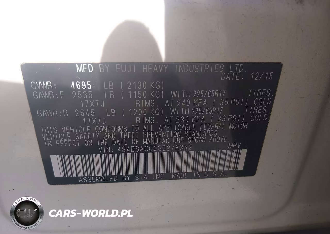 2016 Subaru Outback 2.5I Premium VIN:4S4BSACC0G3278352 - 9
