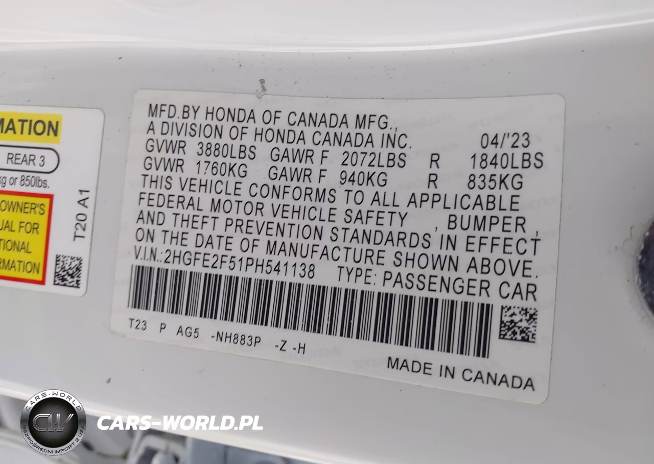 2023 Honda Civic Sport VIN:2HGFE2F51PH541138 - 9