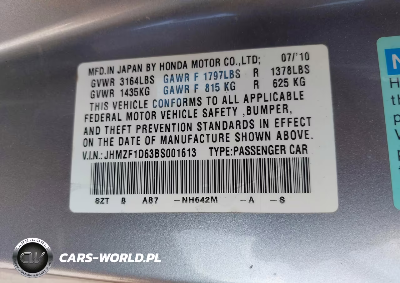 2011 Honda Cr-Z Ex VIN:JHMZF1D63BS001613 - 9