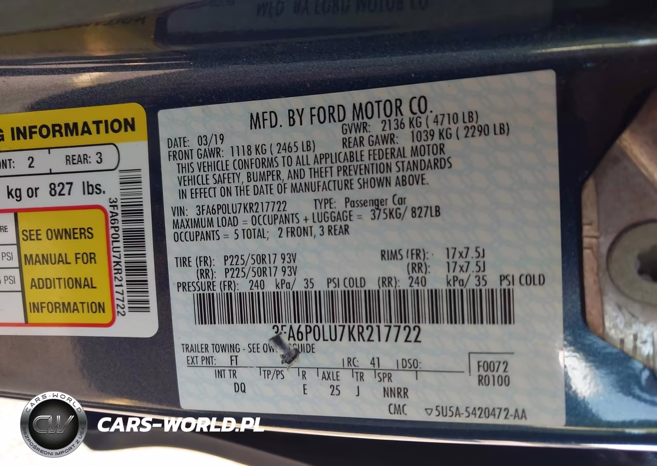 2019 Ford Fusion Hybrid Se VIN:3FA6P0LU7KR217722 - 9