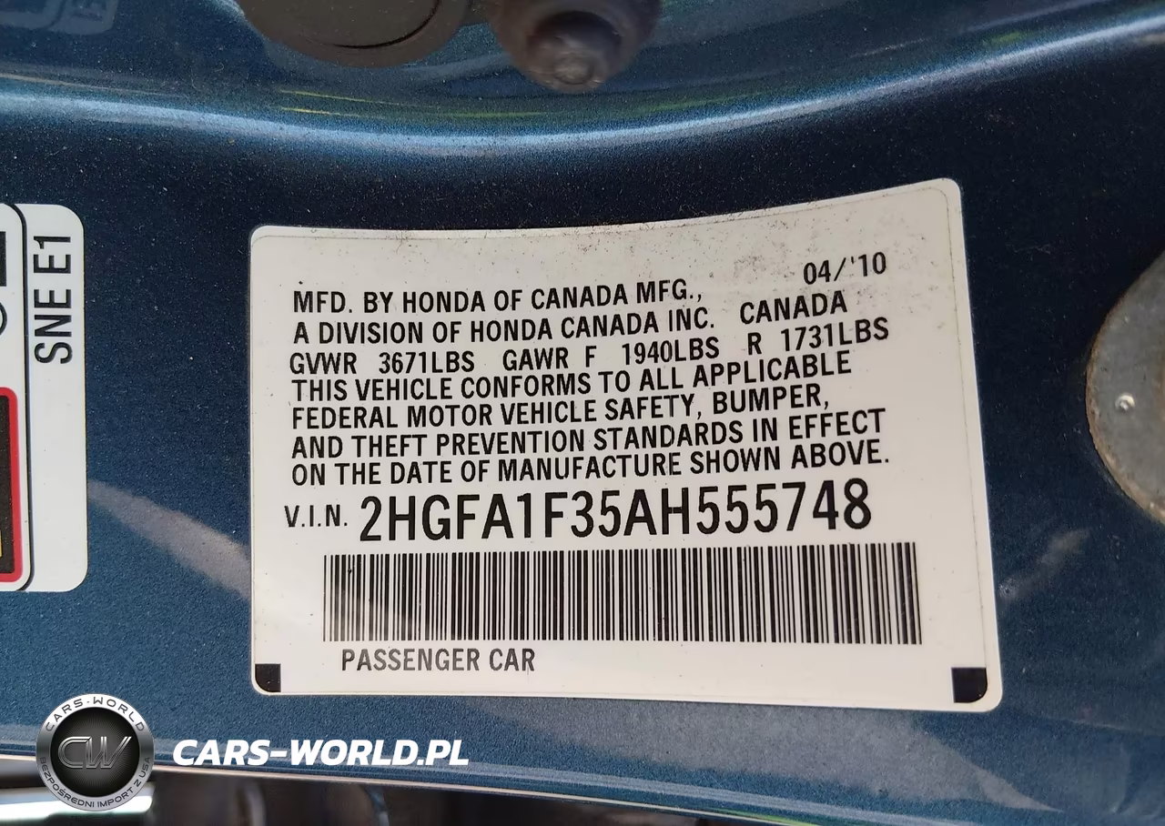2010 Honda Civic Vp VIN:2HGFA1F35AH555748 - 9