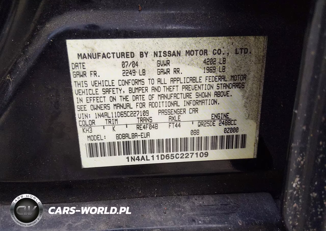 2005 Nissan Altima 2.5 S VIN:1N4AL11D65C227109 - 9