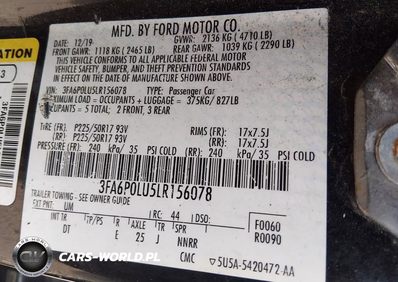 2020 Ford Fusion Hybrid Se VIN:3FA6P0LU5LR156078 - 9