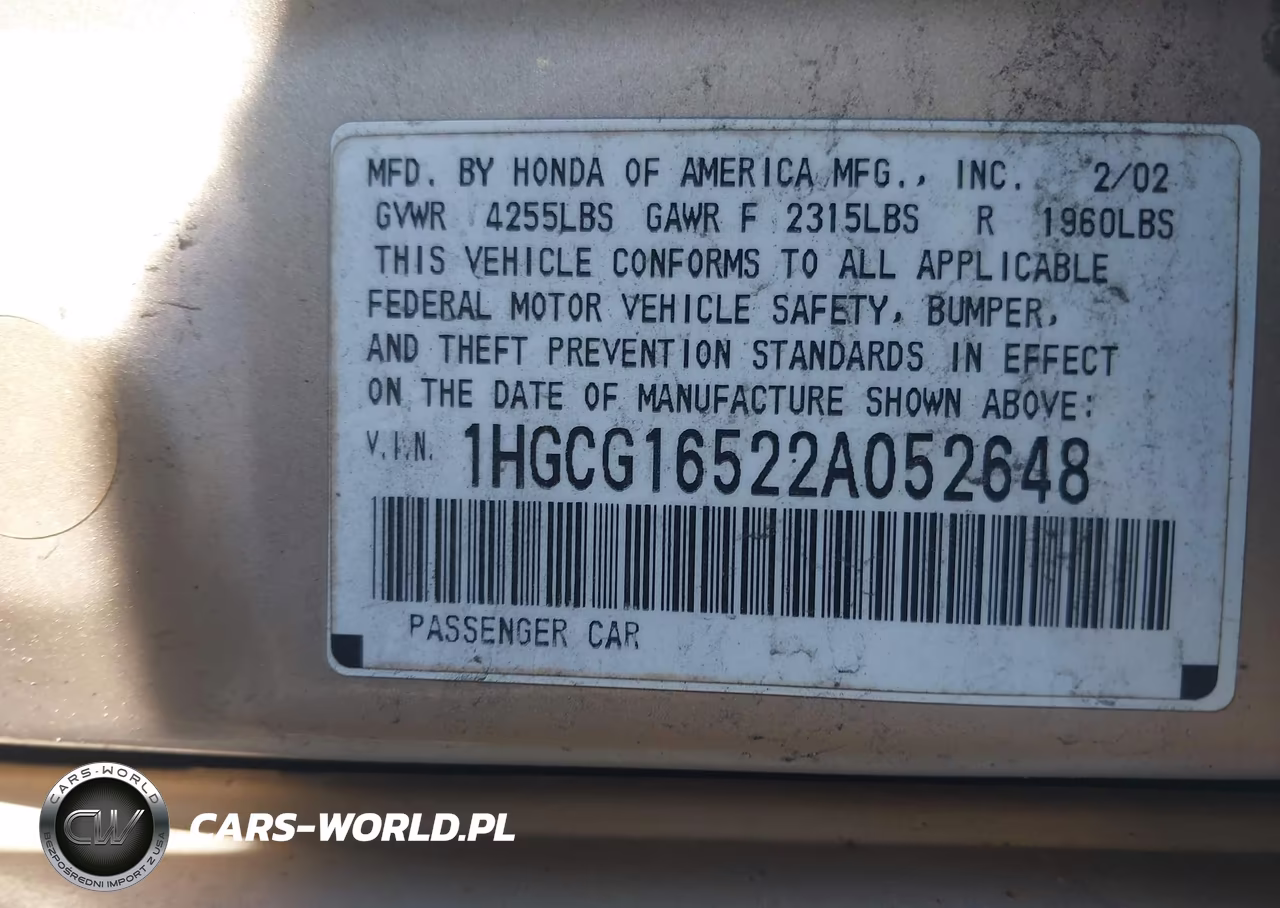 2002 Honda Accord 3.0 Ex VIN:1HGCG16522A052648 - 9