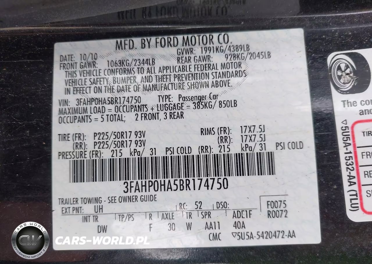 2011 Ford Fusion Se VIN:3FAHP0HA5BR174750 - 9